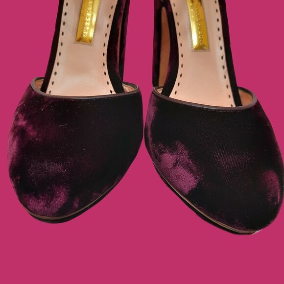 Rupert Sanderson Ravenna Burgundy Velvet Platform Heels EUR 40 US 10 Ankle Strap - Picture 6 of 9